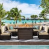 7 Piece Patio Furniture Set with Fire Pit Table, Rattan Outdoor Sectional Patio Conversation Sets with Seat Cushions Backyard