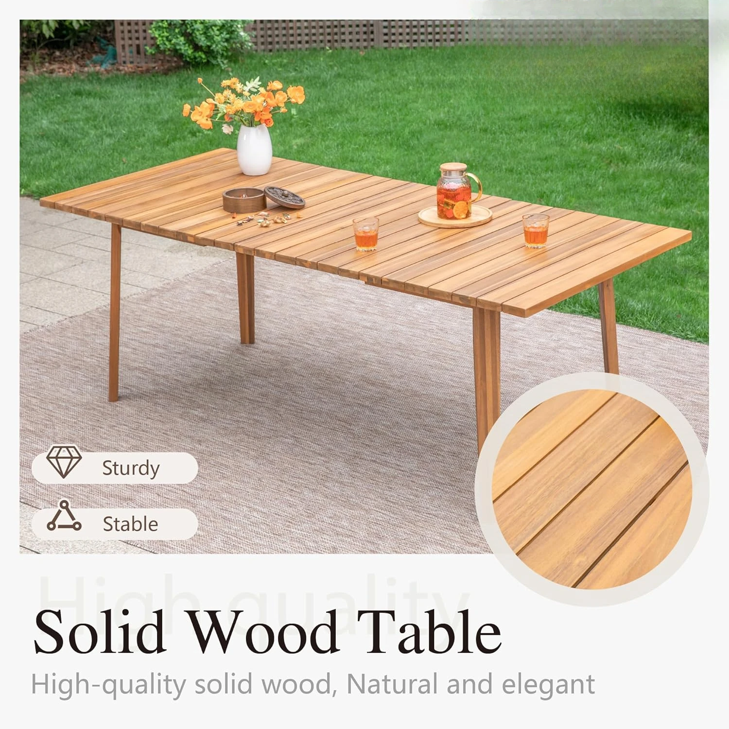 9-Piece Patio Outdoor Dining Table Chair Set, Rattan Furniture Set of 8 Rattan Chairs and 1 Acacia Wood Rectangular Table