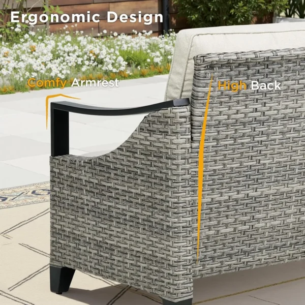 Outdoor Wicker High Back Sofa with Comfy Cushions patio furniture set patio furniture outdoor furniture set - Image 5