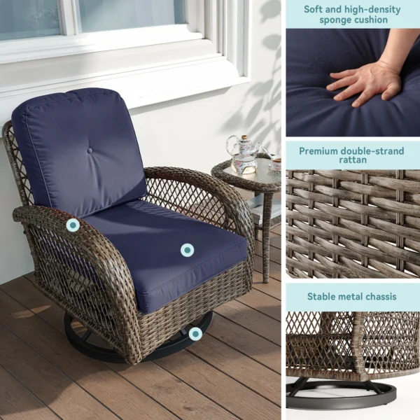 HOOMIC 3 Pieces Patio Furniture Set, Patio Bistro Set, Outdoor Rotating Rocking Chair Set, Cozy and Padded Cushions Alleiwe - Image 2