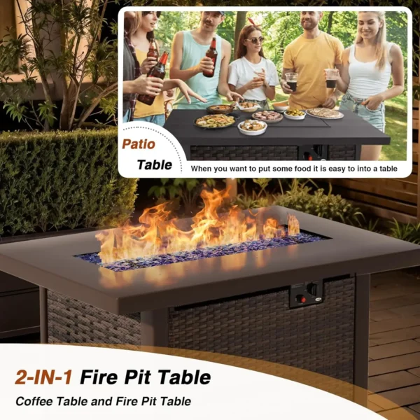 7 Piece Patio Furniture Set with Fire Pit Table, Rattan Outdoor Sectional Patio Conversation Sets with Seat Cushions Backyard - Image 3