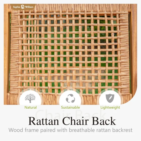 9-Piece Patio Outdoor Dining Table Chair Set, Rattan Furniture Set of 8 Rattan Chairs and 1 Acacia Wood Rectangular Table - Image 3