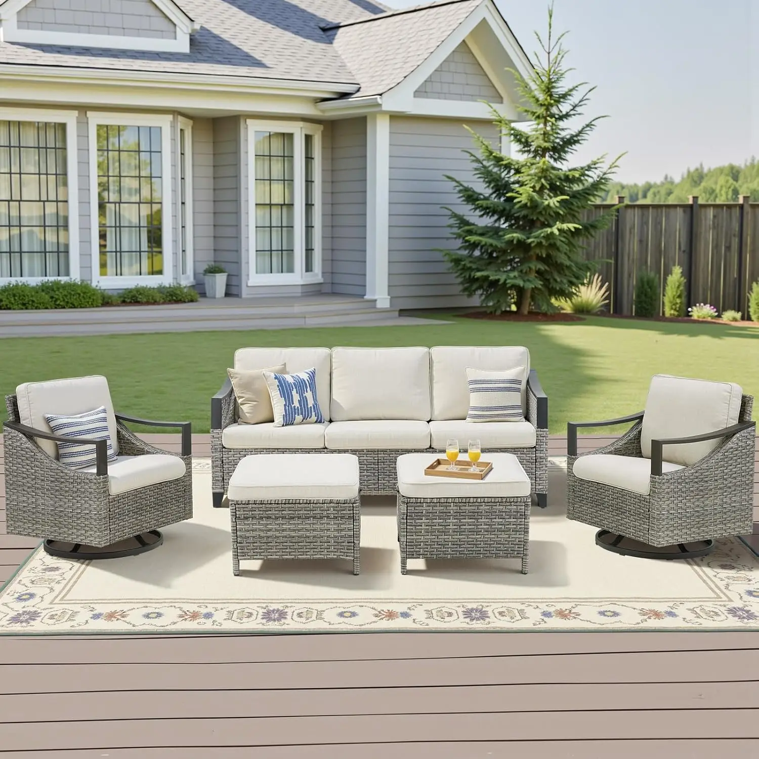 Outdoor Wicker High Back Sofa with Comfy Cushions patio furniture set patio furniture outdoor furniture set