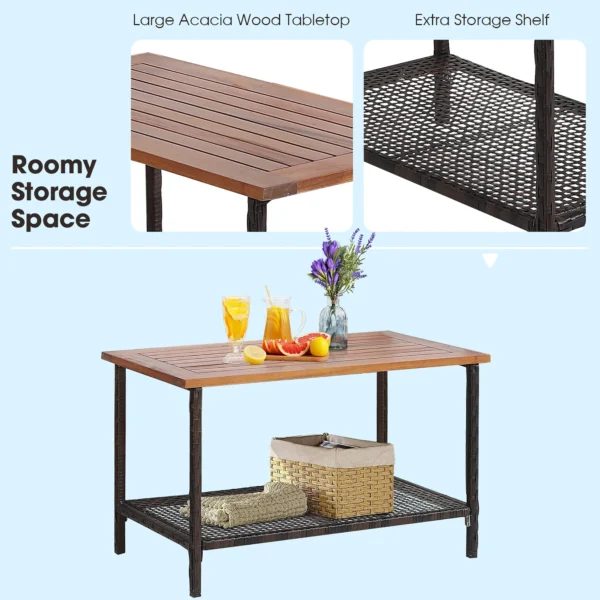 4PCS Patio Rattan Acacia Wood Furniture Set Cushion Sofa Armrest Deck - Image 6
