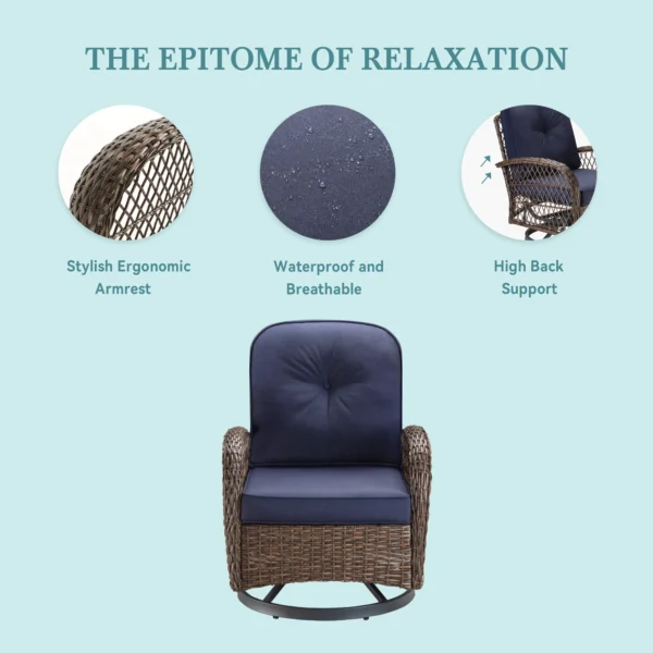 HOOMIC 3 Pieces Patio Furniture Set, Patio Bistro Set, Outdoor Rotating Rocking Chair Set, Cozy and Padded Cushions Alleiwe - Image 3