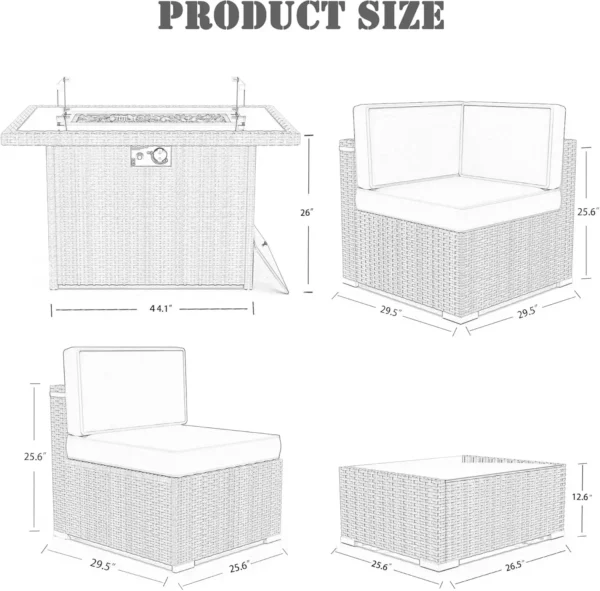 Patio Furniture Set Fire Pit Table, Outdoor Sectional Wicker Conversation Sofa Sets patio furniture patio furniture set - Image 2