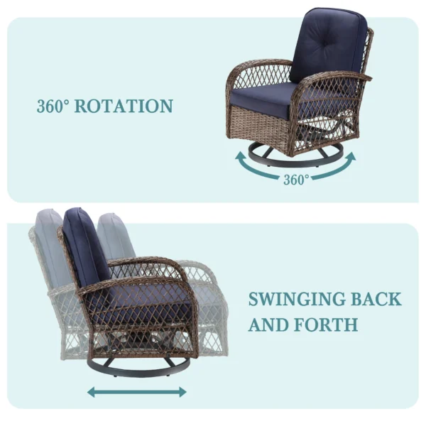 HOOMIC 3 Pieces Patio Furniture Set, Patio Bistro Set, Outdoor Rotating Rocking Chair Set, Cozy and Padded Cushions Alleiwe - Image 4