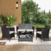 4PCS Patio Rattan Furniture Set Armrest Cushion Sofa Coffee Table withShelf Garden